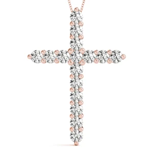 Yannick Lab-Created Diamond Rose Gold Prong Set Cross Pendant Necklace