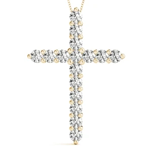 Yannick Lab-Created Diamond Yellow Gold Prong Set Cross Pendant Necklace