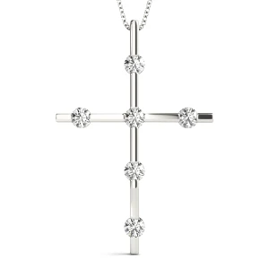 Sepp Lab-Created Diamond Round cut Prong Set Cross Pendant Necklace