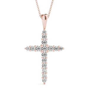 Egon Lab-Created Diamond Rose Gold Prong Set Cross Pendant Necklace