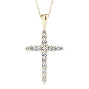 Egon Lab-Created Diamond Yellow Gold Prong Set Cross Pendant Necklace