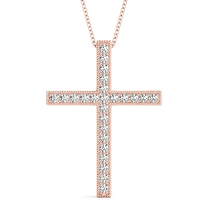 Rolf Lab-Created Diamond Rose Gold Prong Set Cross Pendant Necklace