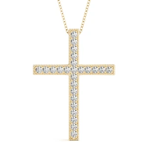 Rolf Lab-Created Diamond Yellow Gold Prong Set Cross Pendant Necklace