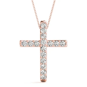 Fergus Lab-Created Diamond Rose Gold Prong Set Cross Pendant Necklace