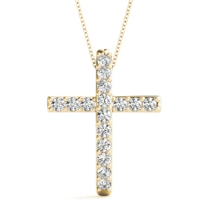 Fergus Lab-Created Diamond Yellow Gold Prong Set Cross Pendant Necklace
