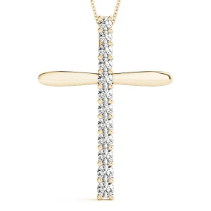 Crispin Lab-Created Diamond Yellow Gold Prong Set Cross Pendant Necklace