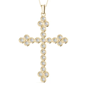 Bailey Lab-Created Diamond Yellow Gold Prong Set Cross Pendant Necklace