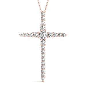 Flint Lab-Created Diamond Rose Gold Prong Set Cross Pendant Necklace