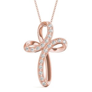 Cameron Lab-Created Diamond Rose Gold Prong Set Cross Pendant Necklace