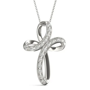 Cameron Lab-Created Diamond Round cut Prong Set Cross Pendant Necklace