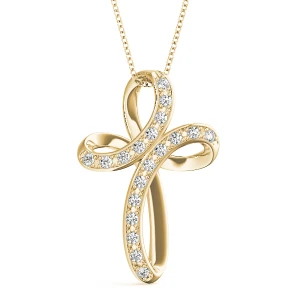 Cameron Lab-Created Diamond Yellow Gold Prong Set Cross Pendant Necklace