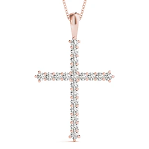 Frankie Lab-Created Diamond Rose Gold Prong Set Cross Pendant Necklace