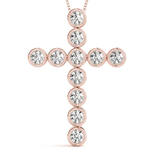 Vinzenz Lab-Created Diamond Rose Gold Bezel Set Cross Pendant Necklace