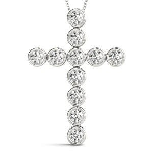 Vinzenz Lab-Created Diamond Round cut Bezel Set  Cross Pendant Necklace