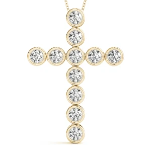 Vinzenz Lab-Created Diamond Yellow Gold Bezel Set Cross Pendant Necklace