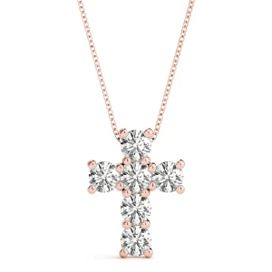 David Lab-Created Diamond Rose Gold Prong Set Cross Pendant Necklace
