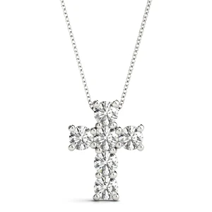 David Lab-Created Diamond Round cut Prong Set Cross Pendant Necklace