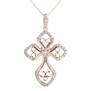 Adam Lab-Created Diamond Rose Gold Pave Set Cross Pendant Necklace
