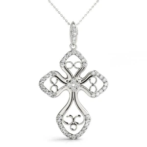 Adam Lab-Created Diamond Round cut Pave Set Cross Pendant Necklace