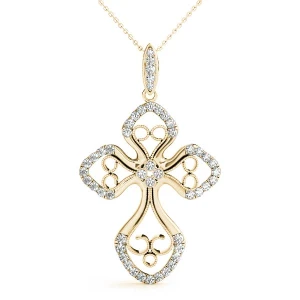 Adam Lab-Created Diamond Yellow Gold Pave Set Cross Pendant Necklace