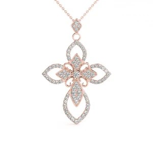 Alex Lab-Created Diamond Rose Gold Pave Set Cross Pendant Necklace