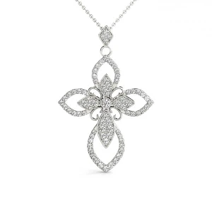 Alex Lab-Created Diamond Round cut Pave Set Cross Pendant Necklace