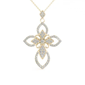 Alex Lab-Created Diamond Yellow Gold Pave Set Cross Pendant Necklace