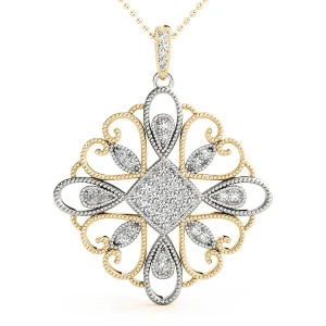 Ashton Lab Grown Diamond Yellow Gold Prong Set Designer Pendant Necklace