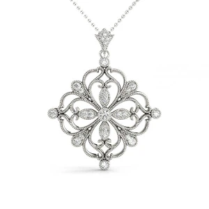 Chad Lab-Created Diamond White Gold Prong Set Designer Pendant Necklace