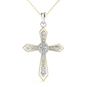 Lucas Lab Grown Diamond Yellow Gold Prong Set Cross Pendant Necklace