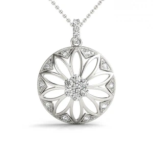 Elijah Lab-Created Diamond White Gold Prong Set Designer Pendant Necklace