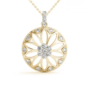 Elijah Lab Grown Diamond Yellow Gold Prong Set Designer Pendant Necklace