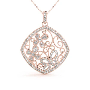 Declan Lab-Created Diamond Rose Gold Pave Set Designer Pendant Necklace