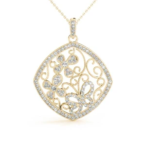 Declan Lab Grown Diamond Yellow Gold Pave Set Designer Pendant Necklace