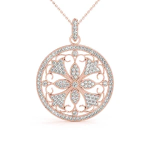 Falcon Lab-Created Diamond Rose Gold Pave Set Designer Pendant Necklace