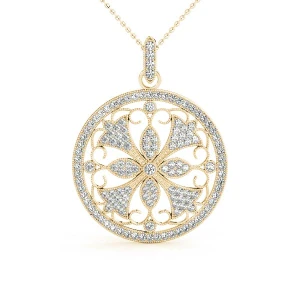 Falcon Lab Grown Diamond Yellow Gold Pave Set Designer Pendant Necklace