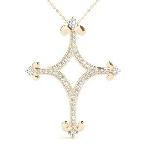 Wolfarm Lab Grown Diamond Yellow Gold Pave Set Cross Pendant Necklace
