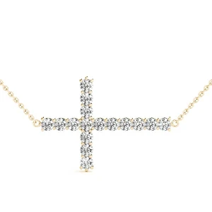 Aston Lab Grown Diamond Yellow Gold Prong Set Cross Pendant Necklace