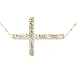 Amari Lab Grown Diamond Yellow Gold Channel Set Cross Pendant Necklace