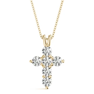 Arbor Lab Grown Diamond Yellow Gold Prong Set Cross Pendant Necklace