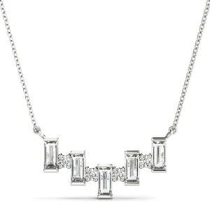 Jayden Lab-Created Diamond Baguette cut Prong Set Delicate Pendant Necklace