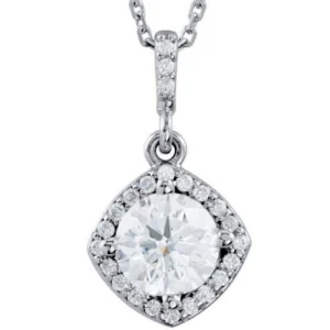 Tvisha Lab-Created Diamond White Gold 4 Prong Halo Pendant Necklace