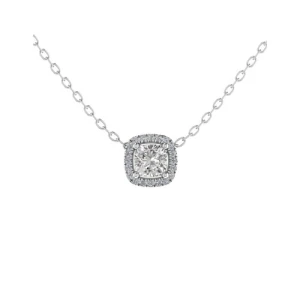 Tishya Lab-Created Diamond White Gold 4 Prong Halo Pendant Necklace