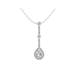 Tressa Lab-Created Diamond Yellow Gold 3 Prong Halo Pendant Necklace