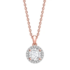 Tarra Natural Diamond Rose Gold 4 Prong Halo Pendant Necklace