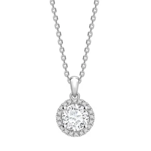 Tarra Natural Diamond White Gold 4 Prong Halo Pendant Necklace
