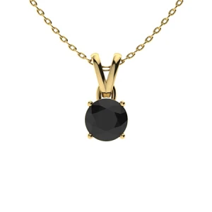 Tinkerbell Yellow Gold 4 Prong Black Diamond Necklace