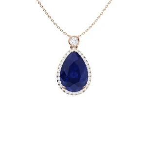Vani Blue Sapphire Rose Gold 3 Prong Birthstone Diamond Pendant Necklace