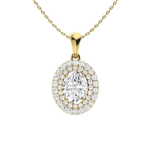 Toula Natural Diamond Yellow Gold 4 Prong Halo Pendant Necklace