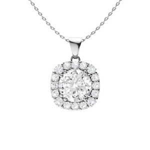 Tamana Natural Diamond White Gold Double Prong Halo Pendant Necklace